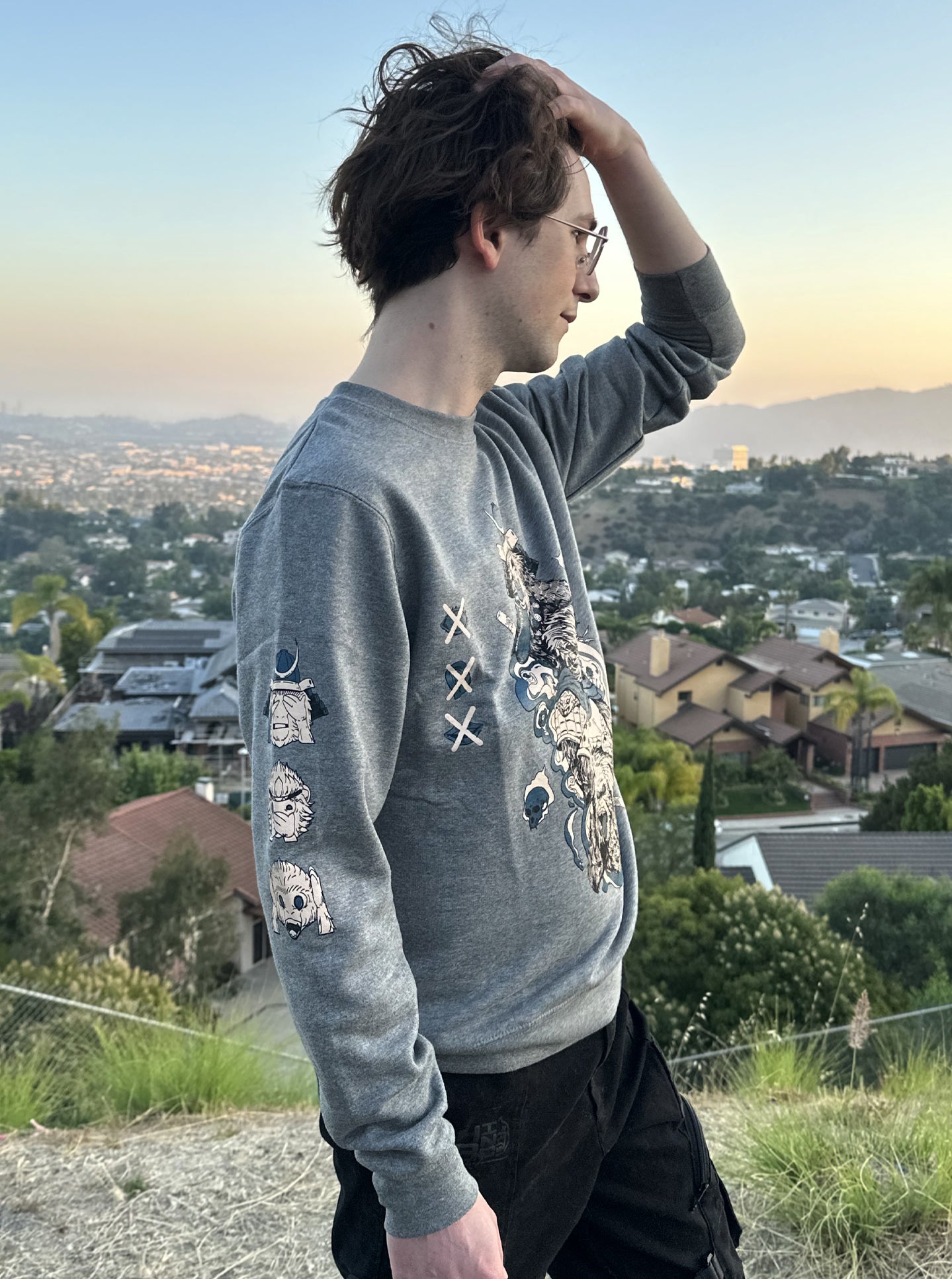 "NO EVIL HERE (Gray & Blue Skulls)" Crew Neck Sweatshirt