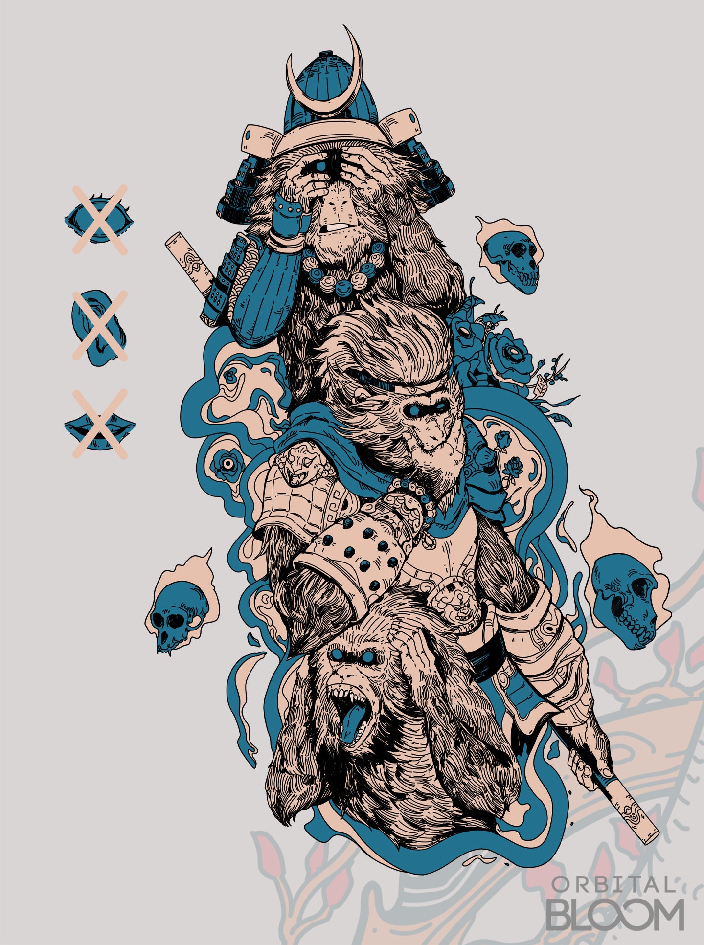 "NO EVIL HERE (Gray & Blue Skulls)" Crew Neck Sweatshirt